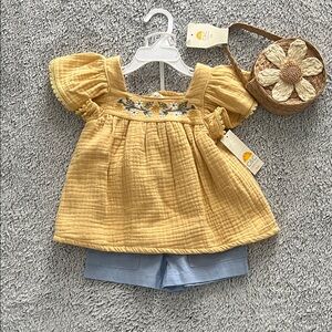 C.C Yellow Top and Blue Shorts Set